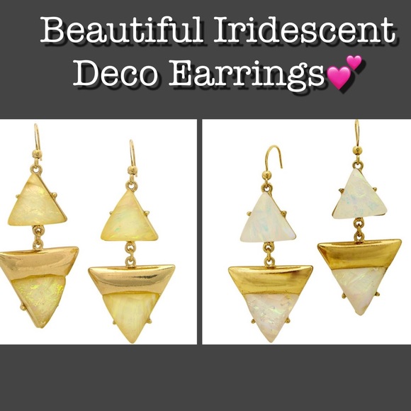 Iridescent Deco Triangle Earrings, NWT - Picture 1 of 8